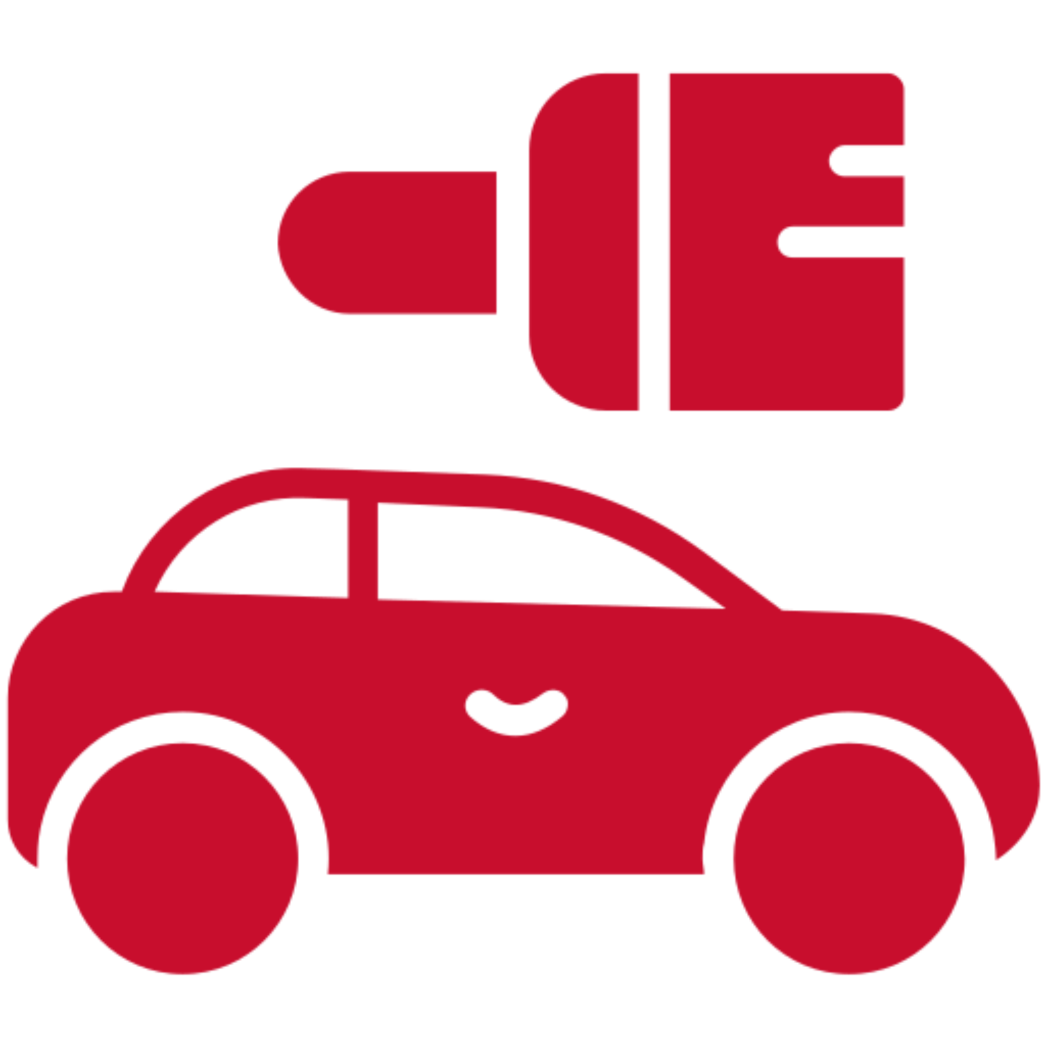 Red electric car and plug icon.