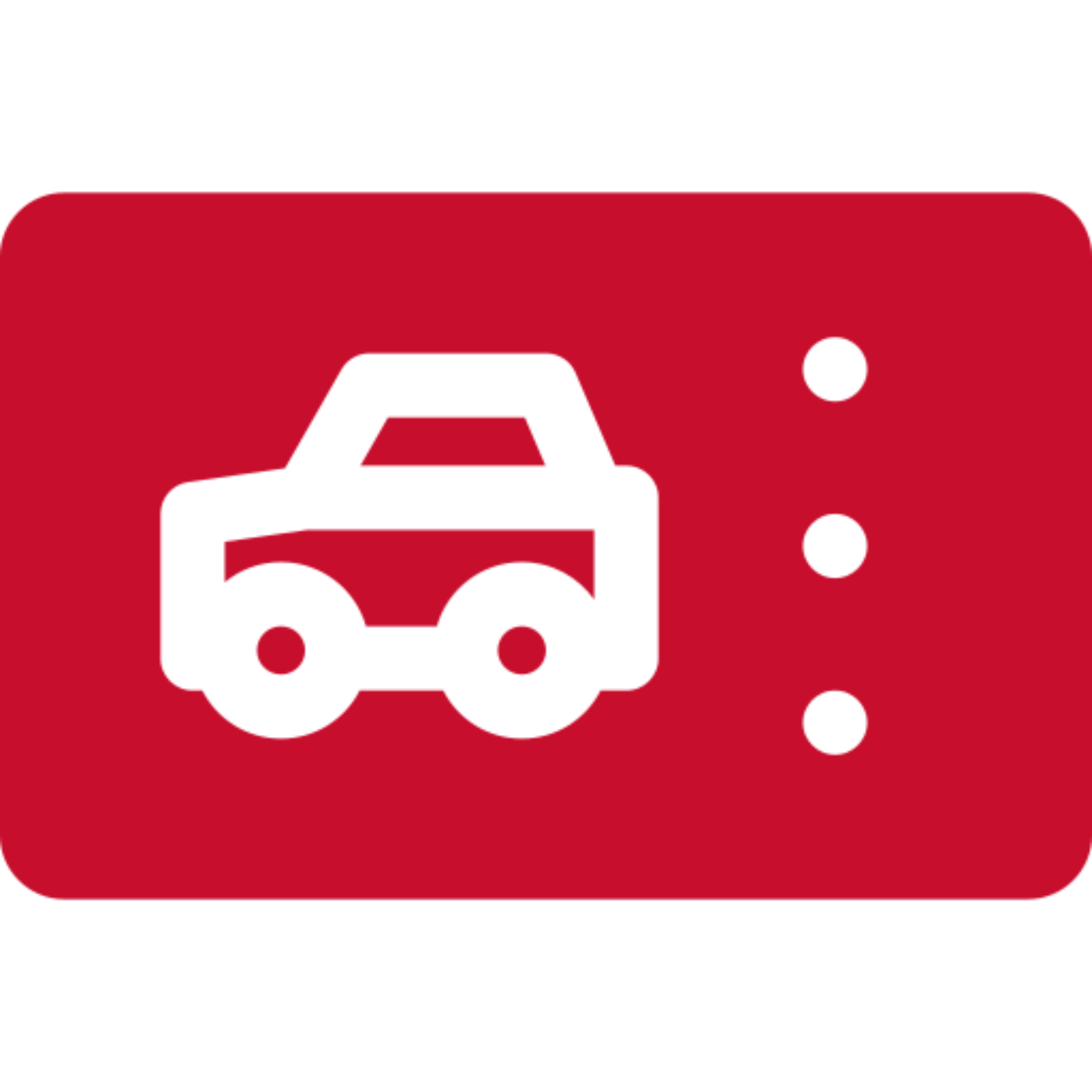 Car icon on red background with dots.